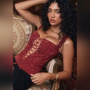 House of CB Parisa Merlot Floral Jaquard Corset Top XS